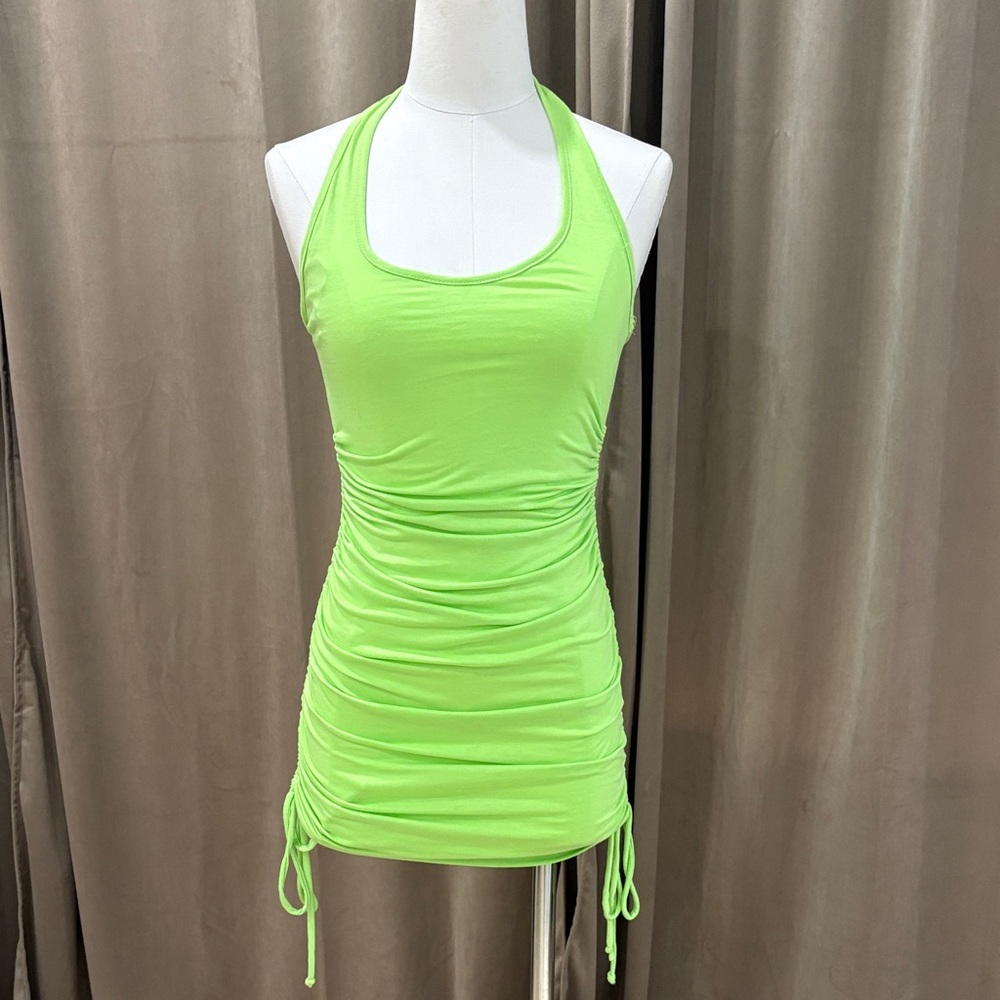 Fashion Nova Neon Green Ruched Mini Dress